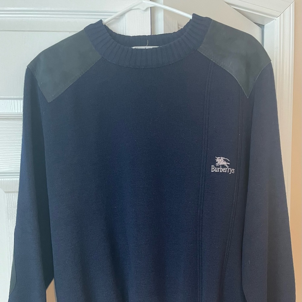 Large Burberry Vintage Wool & Suede Crewneck Sweater
